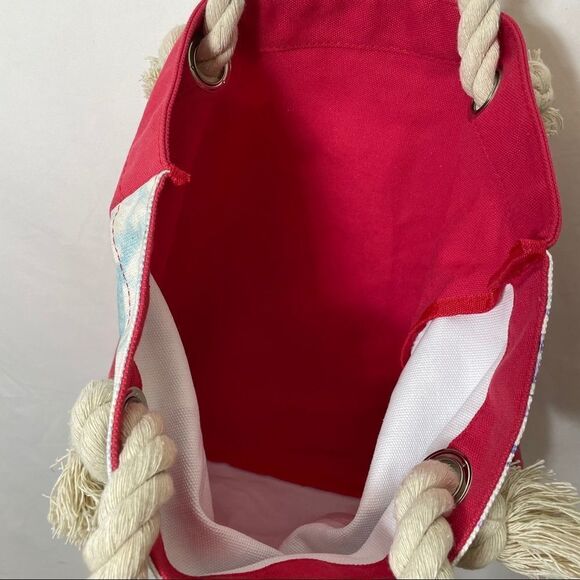 Coral Print Rope Handle Small Beach Tote Bag - Picture 9 of 11